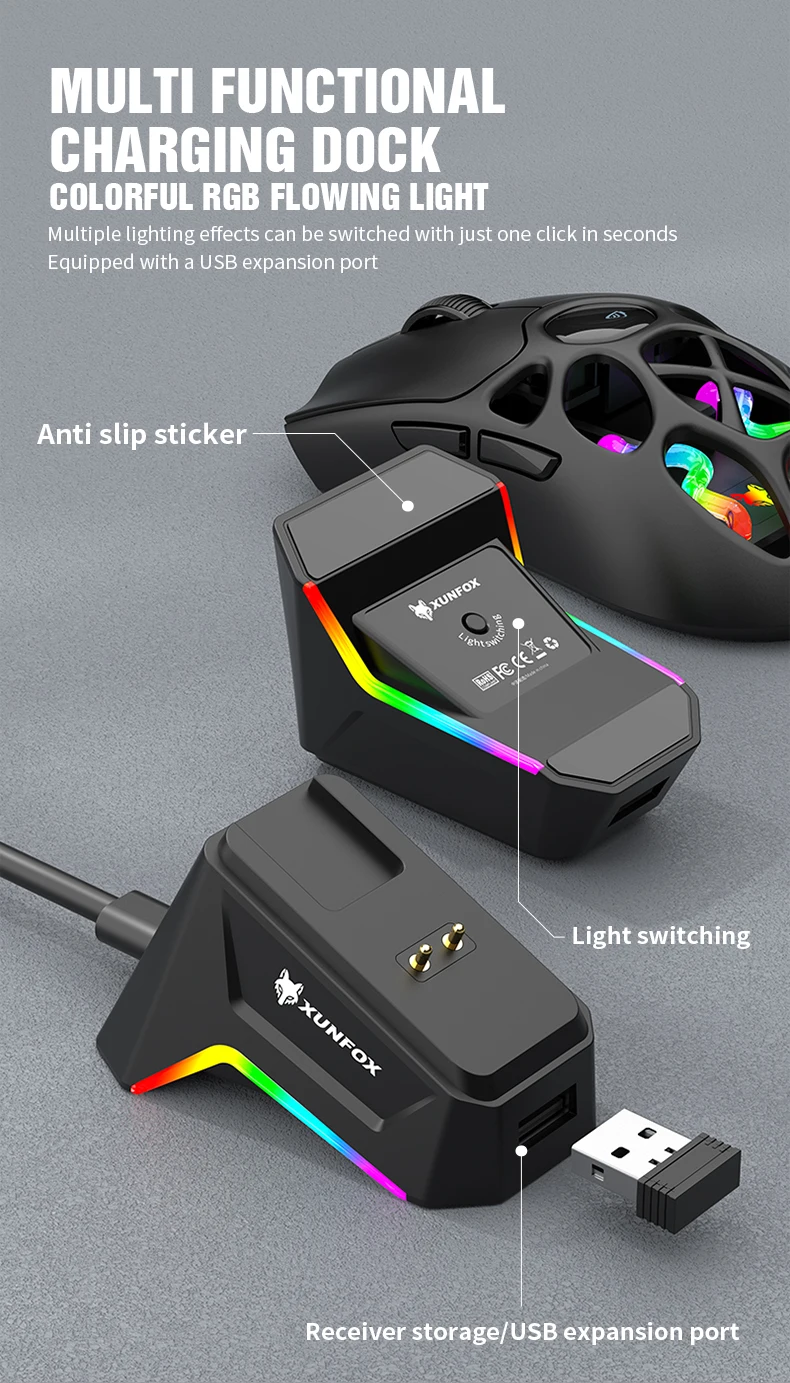 XUNFOX H16PRO Mouse, lightweight S205, Three-Mode Wireless Bluetooth Mouse for Gaming, Charging, RGB Lighting, Suitable for P