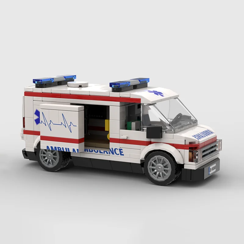 City Cars Model Moc Building Bricks Modular Medical Service Ambulance Technology Blocks Christmas DIY Toy Construction Gifts