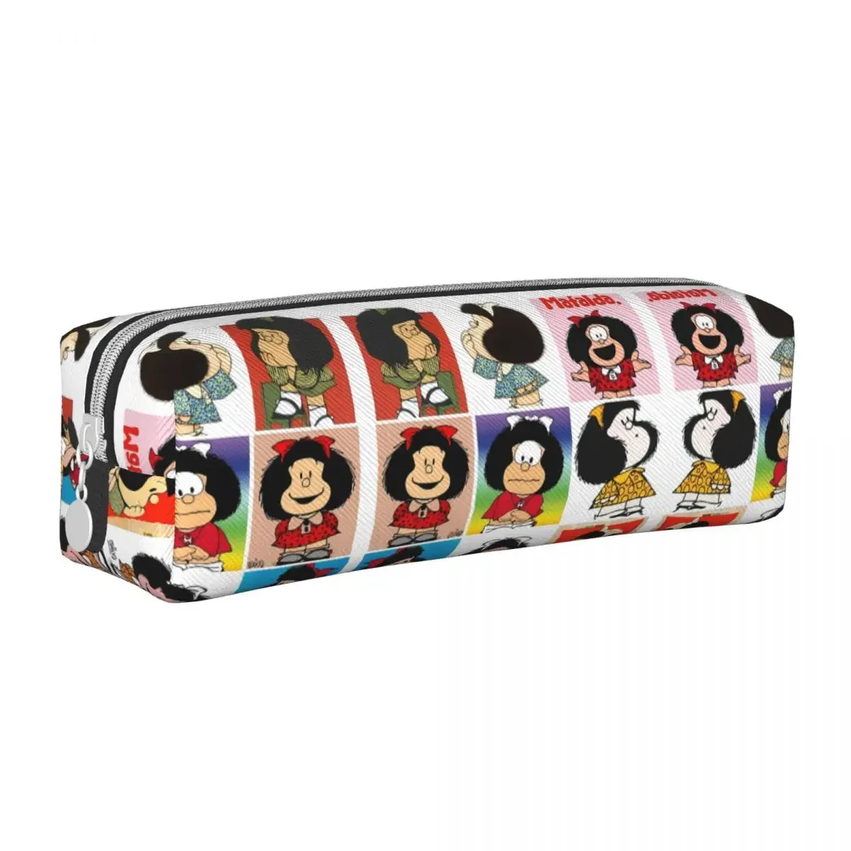 Retro Pencil Case Cute Kawaii Mafalda  Box Cartoon School  Cases Boy Girl PU Leather Pattern Stationery Organizer