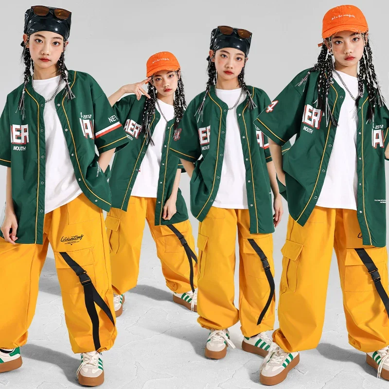 

Girls Hip Hop Cool Streetwear Clothes Sets Boys Jazz Clothes Sets Group Street Dance Costume Baseball Jacket Solid Cargo Pants