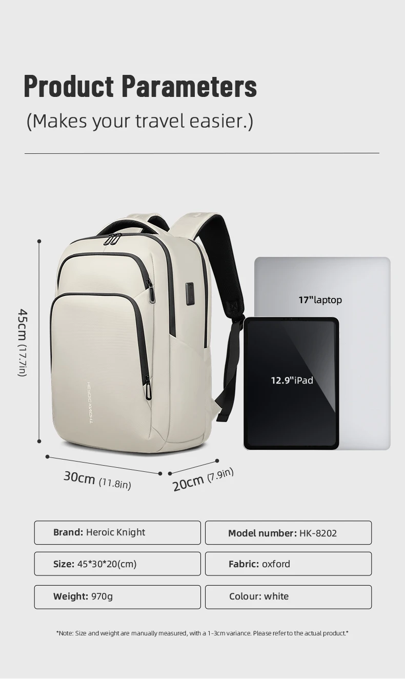 HK Großraumiger Wasserdichter Reise- und Pendler-Rucksack Weißer Modischer Business-Rucksack Leichter 17-Zoll-Laptop-Rucksack – Detail 11