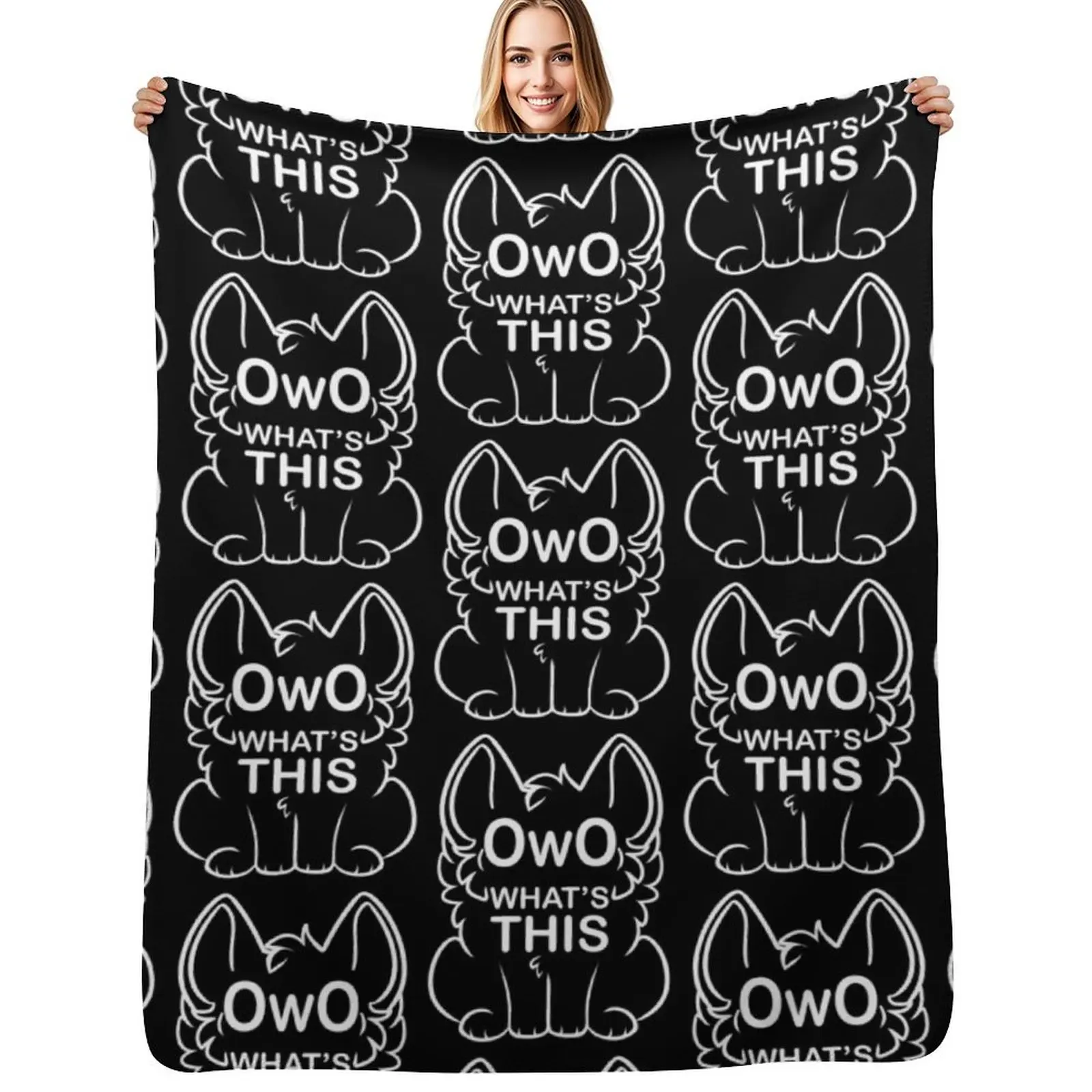 

OwO What's this - white text Throw Blanket Soft Sherpa Fleece Warm Blanket for Winter