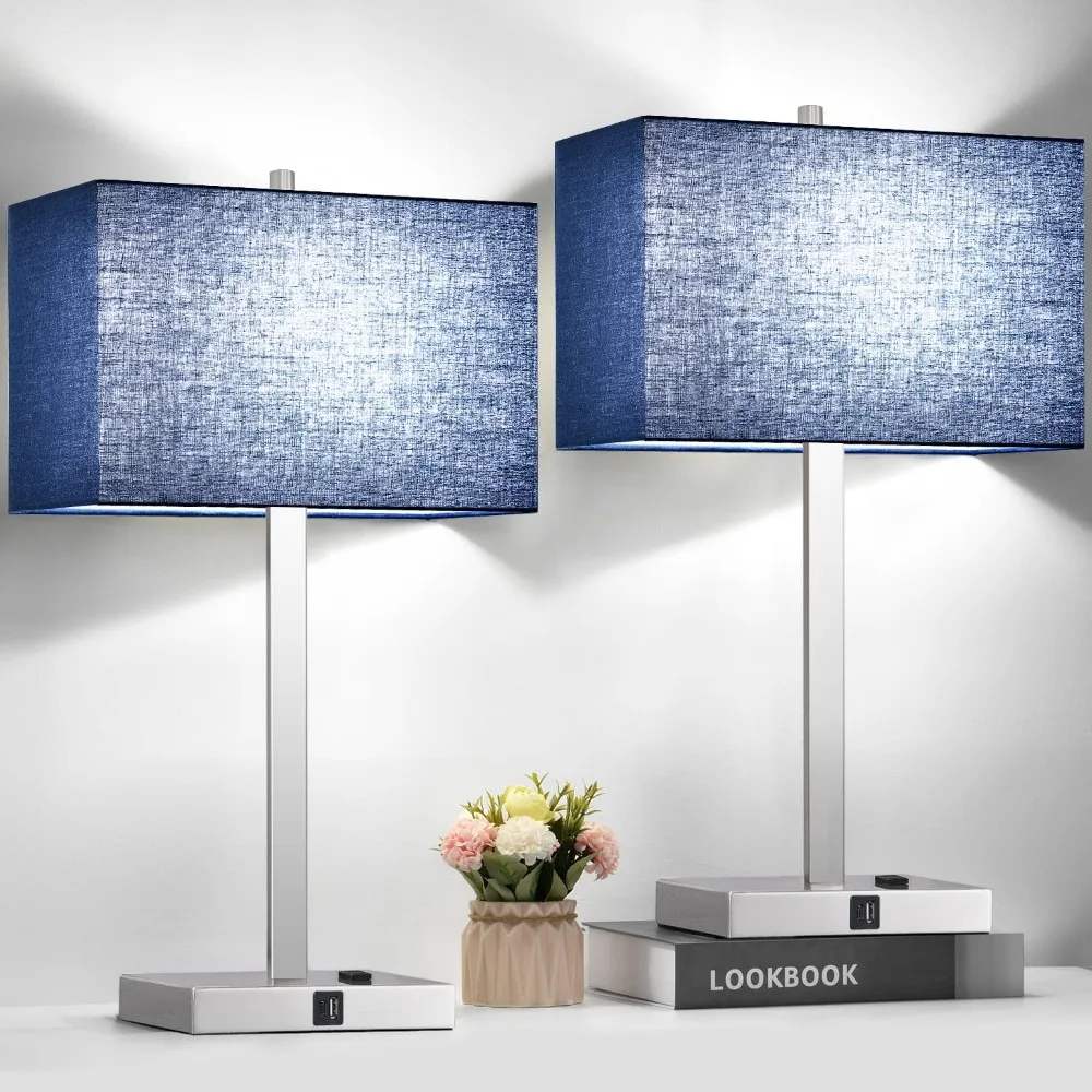 

Lynnoland 21" Set of 2 Table lamp with USB A+C & AC Outlets, Touch Control 3-Way Dimmable Nightstand Lamps for Bedroom Living Ro
