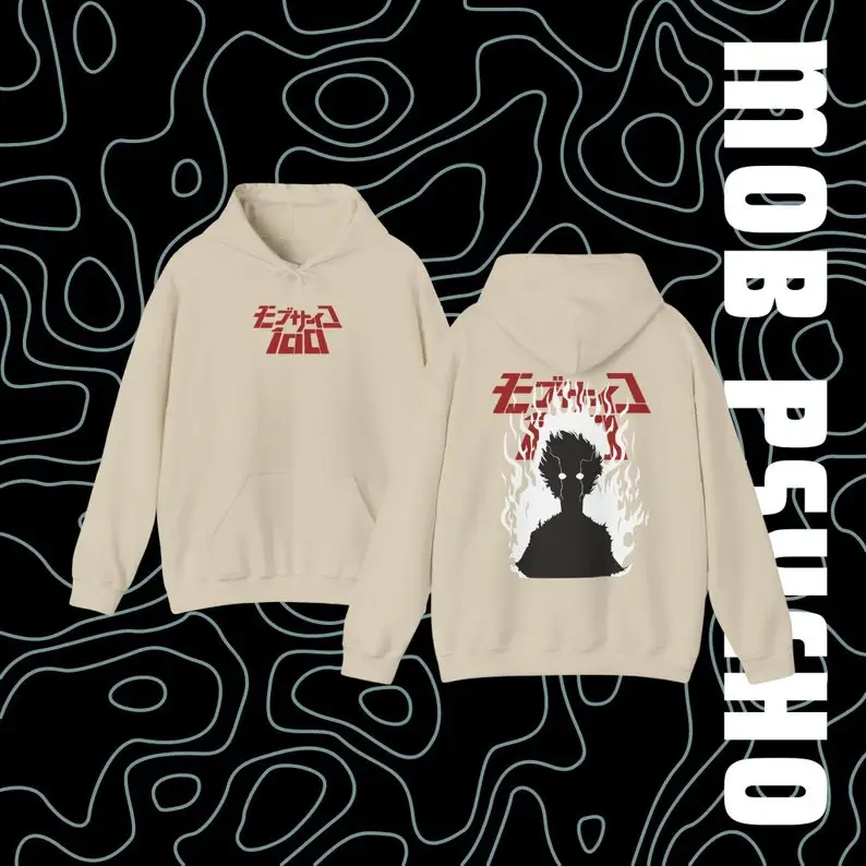 Anima Mob Psycho 100 Sudadera con capucha Personaje de anime Mezcla Sudadera con capucha con estampado gráfico de gran tamaño Camiseta unisex de moda