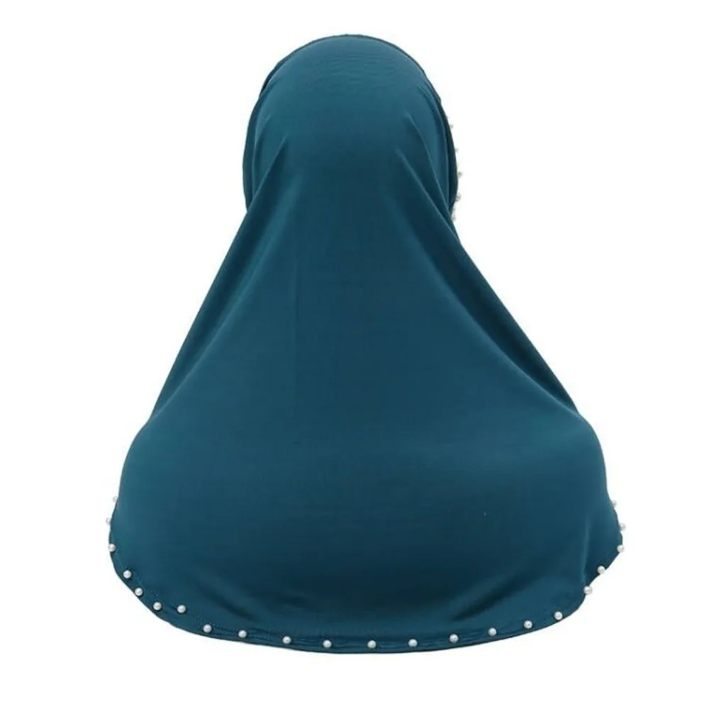 Breathable Imitation Pearl Beads Bonnet Hijab Easy Wear Solid Color Instant Stretch Head Scarf Pearl Flower Comfortable