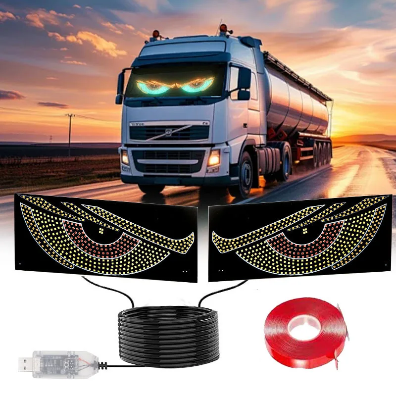 RGB Dynamic Demon Eye Decorative Light Truck Devil's Eye Light Led Display Decor Pixel Panel Windshield USB 5V Multi-Mode Lamp