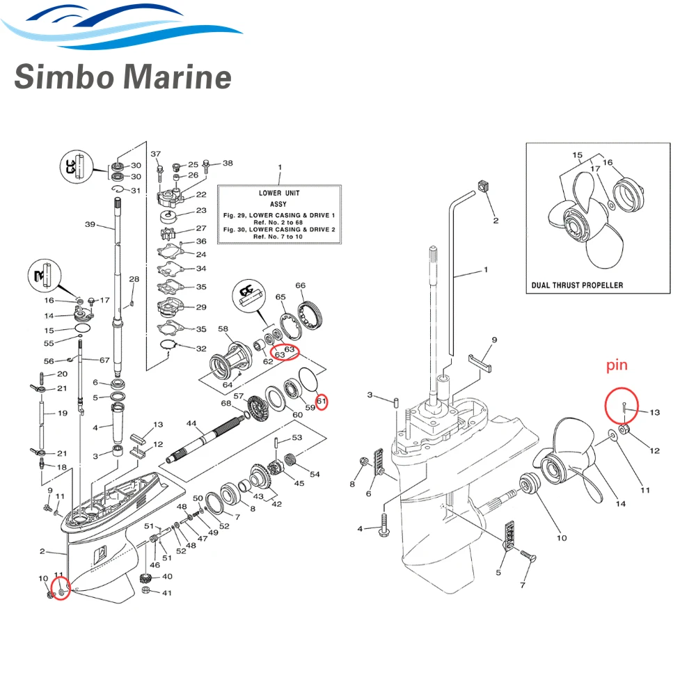 وحدة خارجية سفلية لعلبة التروس مجموعة ختم زيت عمود المروحة 93101-25M03 Yamaha 4-str 40 70 80 100HP O-ring 93210-86M39