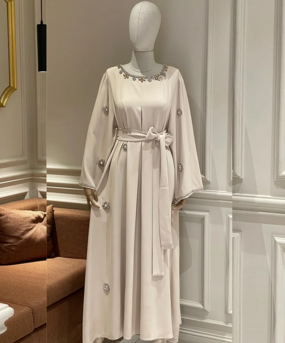 

Customized Matching Jersey Pleat Sequined Pattern A-line O-Neck Midi Evening Dresses Luxury 2025 Fashion Chinese Style