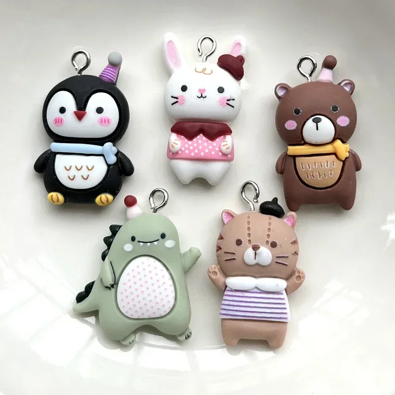 10 Kawaii Wenig Bär Kaninchen Pinguin Katze Harz Flache Diamant Dekoration Apple Diy Hochzeit Haarnadel Zubehör Sammelalbum Prozess