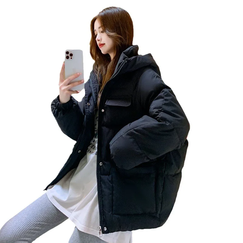 Abrigo de algodón para mujer, Parkas acolchadas, chaqueta con capucha, abrigo grueso cálido a prueba de viento para invierno, abrigo con cremallera y botones cubiertos, ropa de calle