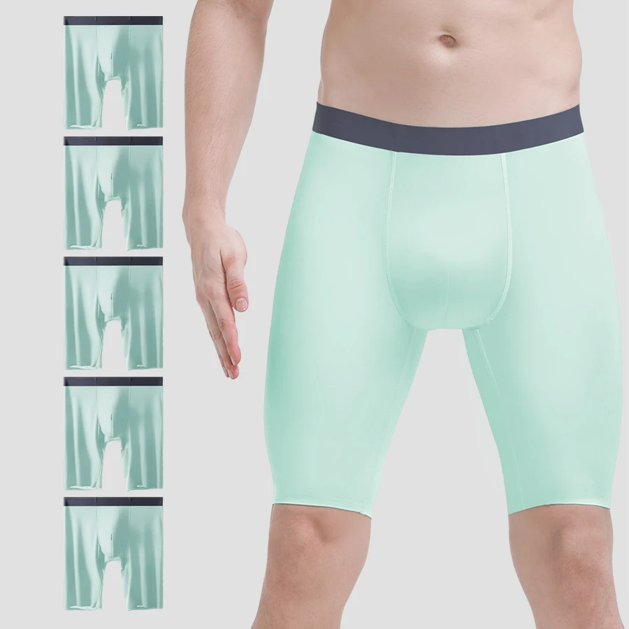 5 قطع ملابس داخلية رياضية للرجال للصيف، حرير ثلجي، سريع الجفاف، ممتد، أرجل مضادة للغضب، سراويل داخلية كبيرة وسميكة