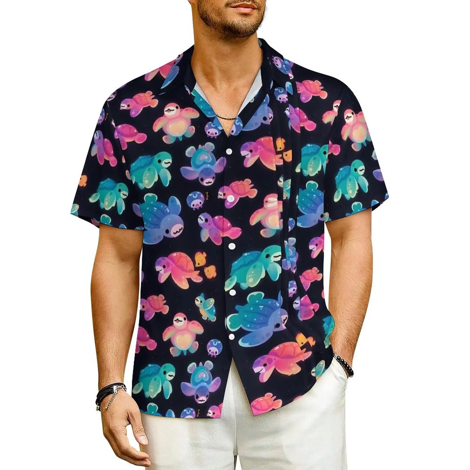 

Cute Sea Turtle Beach Shirt Men Colorful Animal Vintage Casual Shirts Hawaii Short Sleeve Fashion Oversize Blouses Birthday Gift