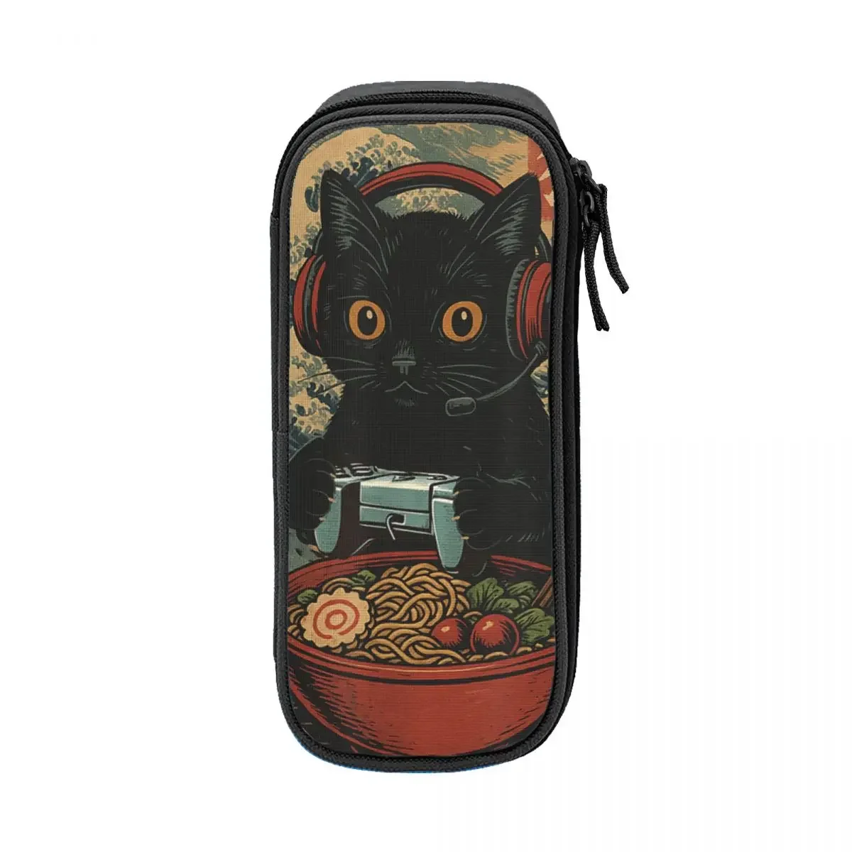Japanese Black Cat Ramen Pencil Case Cute Kawaii Noodle Cat Pen Box Bag Kids Big Capacity School Supplies Cosmetic Pencilcases