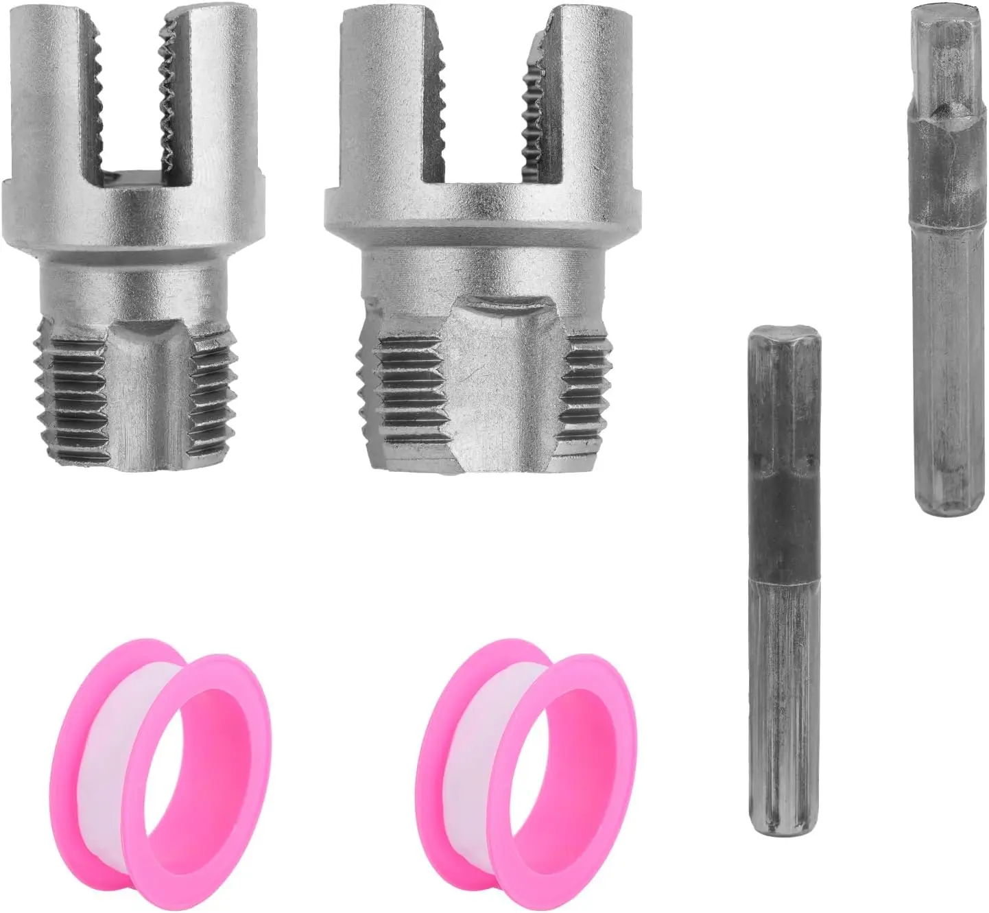 2pcs PVC Pipe Threading Threader Tool Kit,  1/2'' & 3/4'' Dies Set with 2 Roll Seal Raw Tapes for Electric Drill