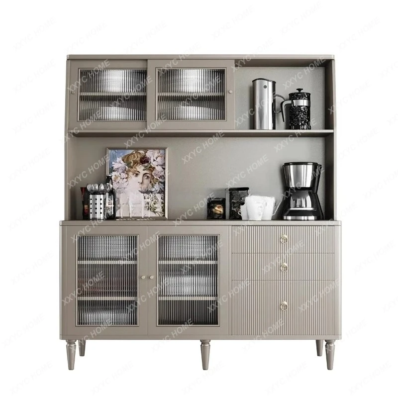 modern light luxury restaurant dining side cabinet champagne color solid wood side kitchen multi-functional
