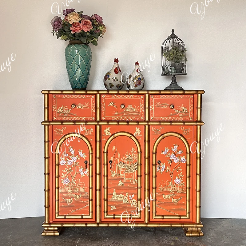 

American retro dining side cabinet, living room porch cabinet, villa decoration cabinet, partition storage shoes, European-style