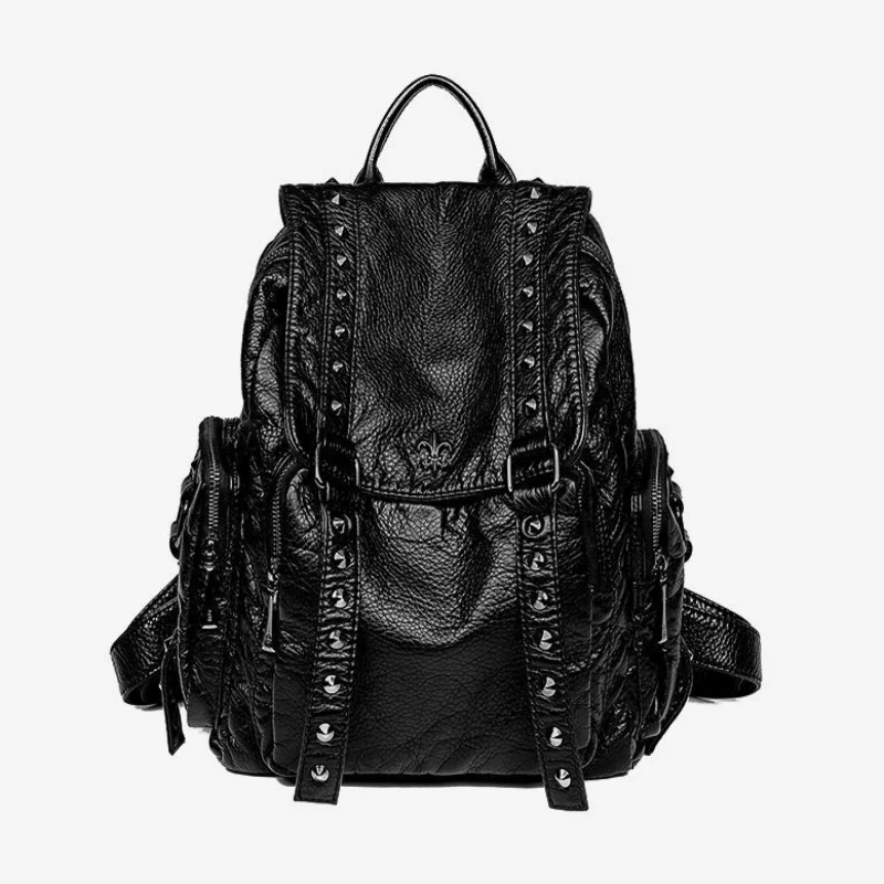 Leather Rivet Dual Shoulder Bag Fashionable Women's Casual Travel Bag Large Capacity Soft Travel Bag Motorcycle Equipment