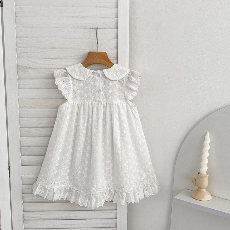 2026 Neuer Sommer 0-24M Baby Mädchen Kurzarm Baumwolle Weißer Strampler 2-6 Jahre Kinder Prinzessin Süßes Stickerei-Kleid Schwesterkleid – Detail 18
