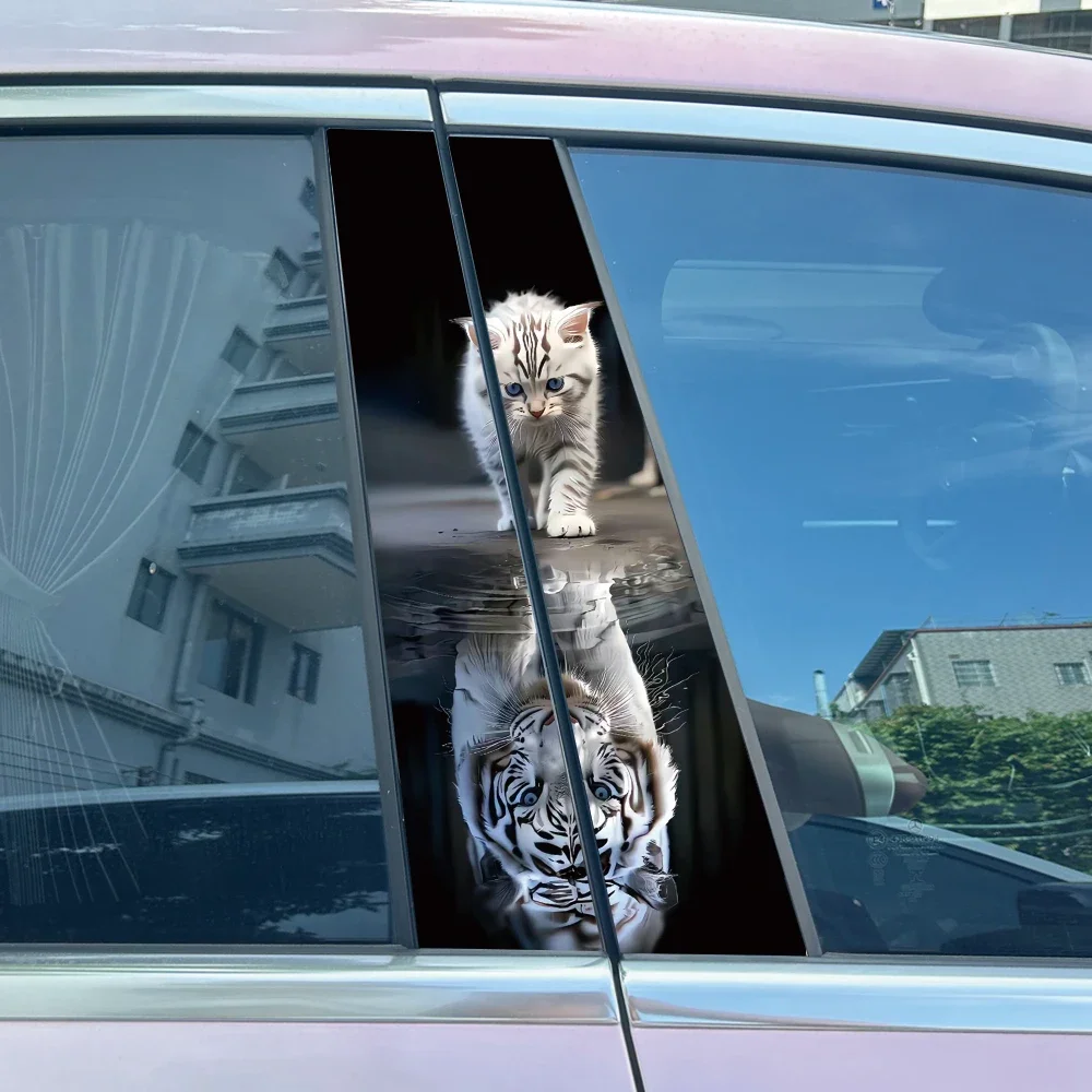 Cartoon Cat Tiger Car Stickers, Waterproof Durable PET Decals for Auto B-Pillar Cover & Scratches