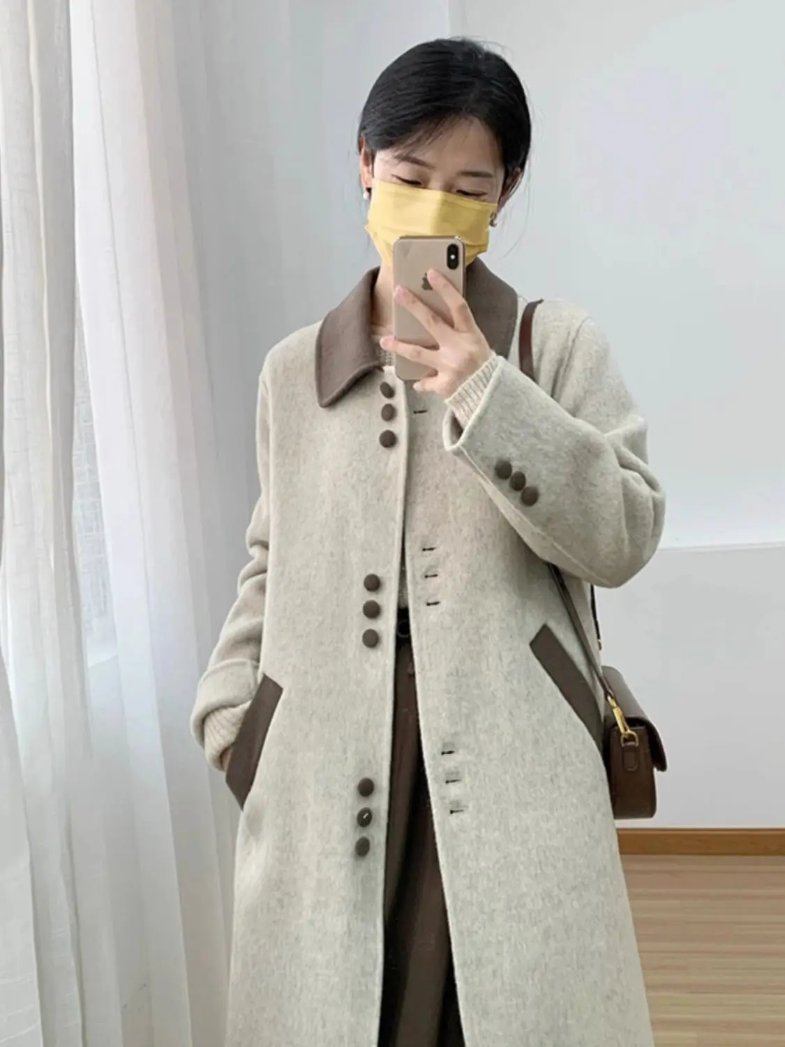 Outono e inverno novo casaco de lã feminino commuter emenda casaco de lã