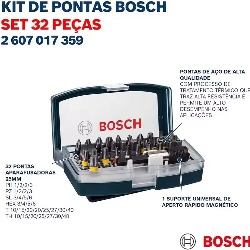 BOSCH 2607017359 Professional Crewdriver Bit Set With Belt Clip 32-Pcs Strong Durable Power Tool Accessories
