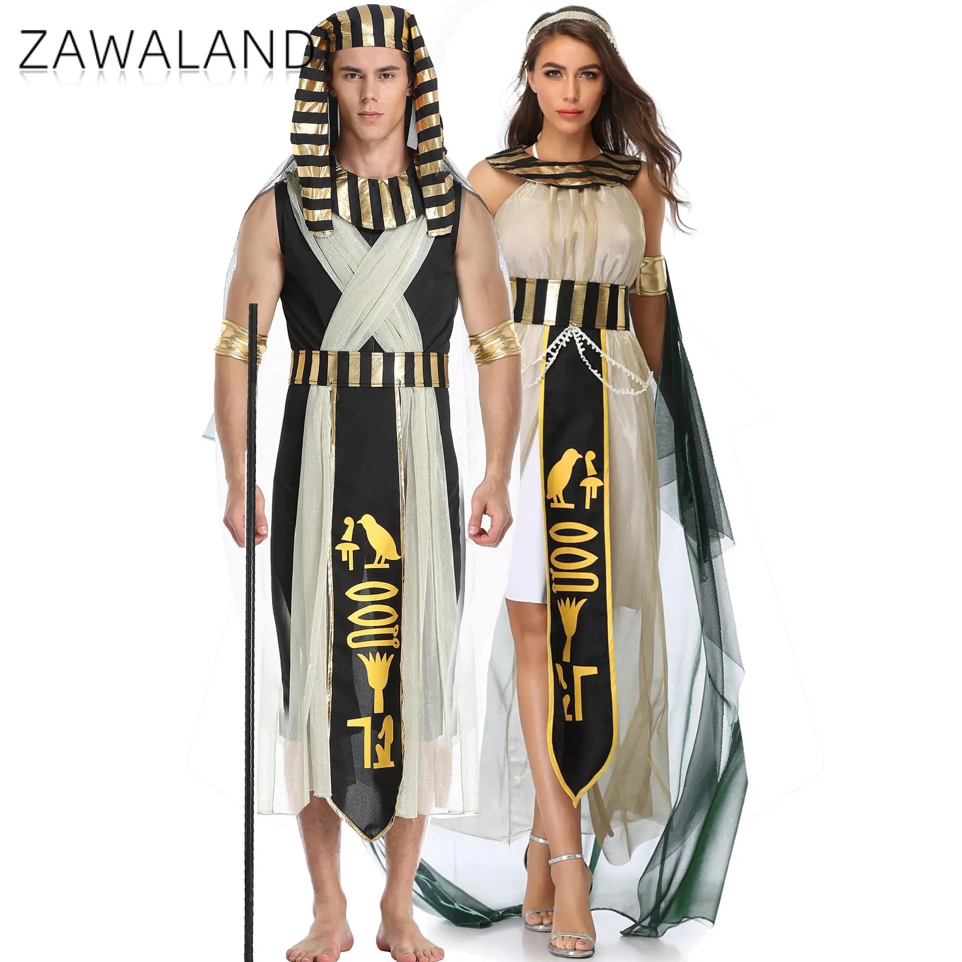 Zawaland Couple Costume Women Arabia Greek Goddess Dress Suit Men Ancient Egyptian Pharaohs Carnival Holiday Stage Outfit