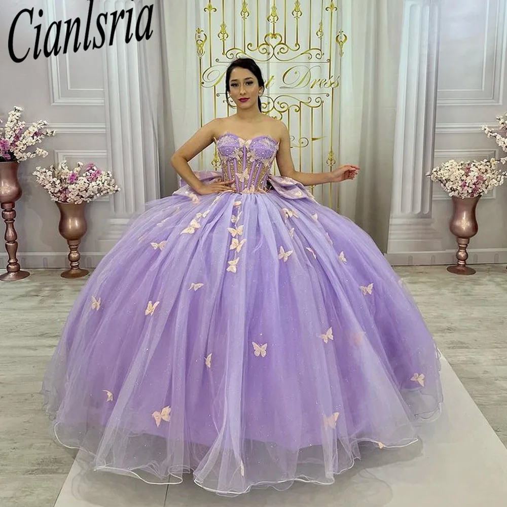 Сиреневое платье для Quinceanera, платья принцессы с бисером и кристаллами, тюлевые Официальные Бальные платья для торжества, милое праздничное платье на день рождения 16, vestidos 2