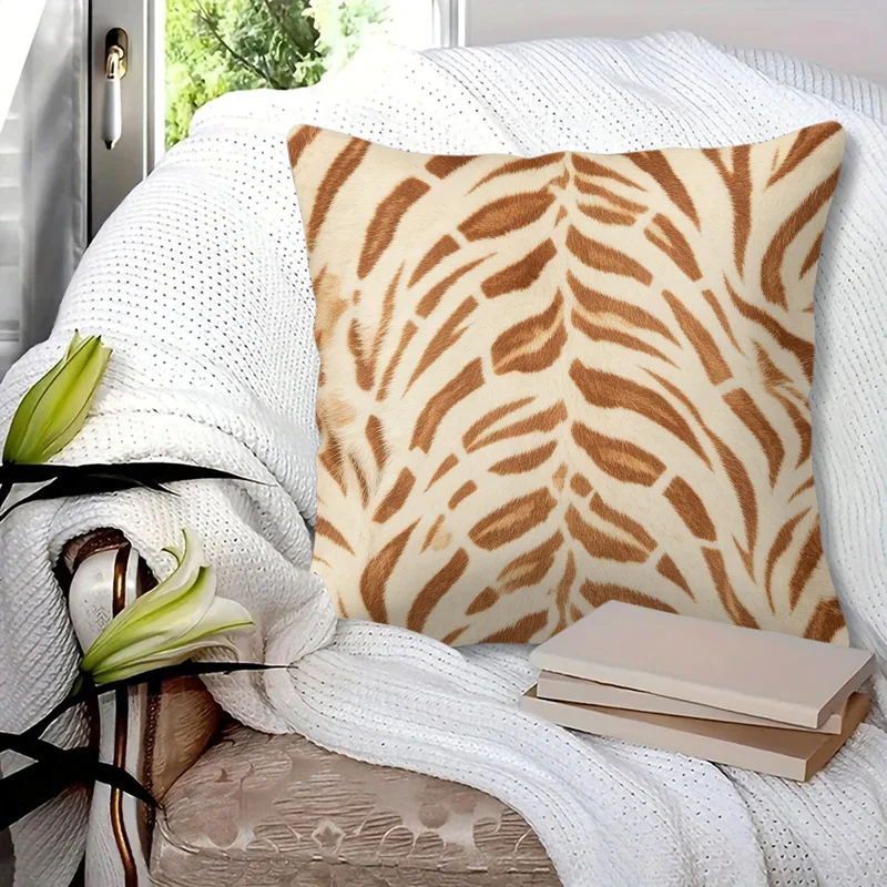 1Pc 45x45cm Polyester Throw Pillow,Machine Washable,Durable,Wild Animal Print Design,Zebra and Leopard Hybrid Pattern