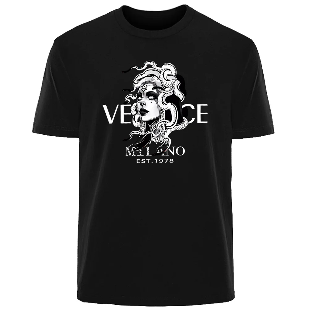 

Summer high quality men 100_ cotton arrogant beautiful Medusa print comfortable casual T-shirt men outdoor street wear