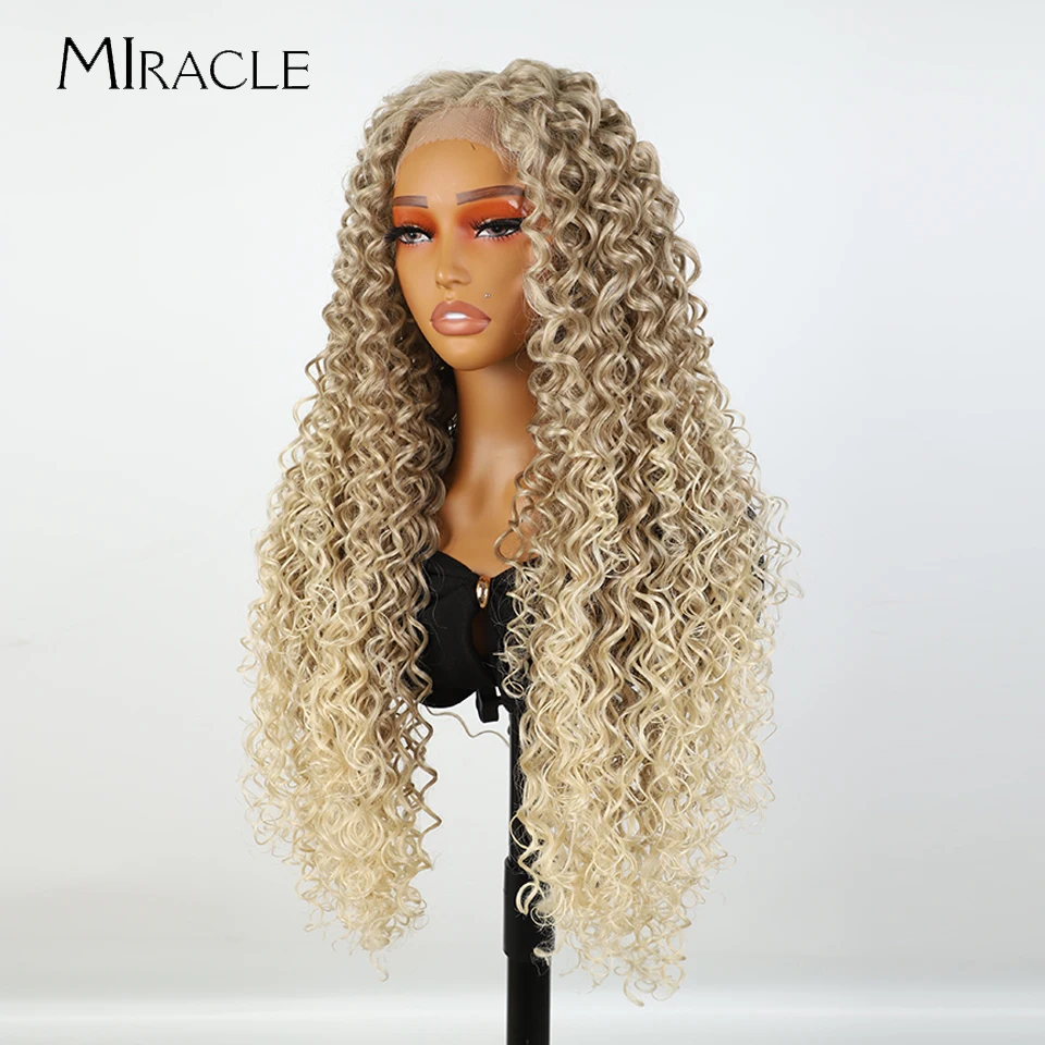 MILAGRE-peruca dianteira do laço do cabelo da fibra sintética para mulheres, 22 ", 26", 30 ", marrom, louro, afro, perverso, perucas encaracoladas