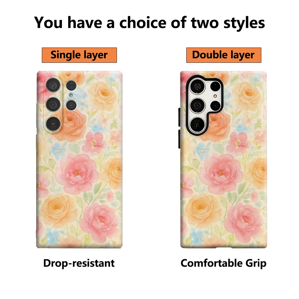 Funda de teléfono con ramo Floral de acuarela para Samsung Galaxy S25 Ultra S24 S23 Ultra Plus, funda trasera brillante de doble capa
