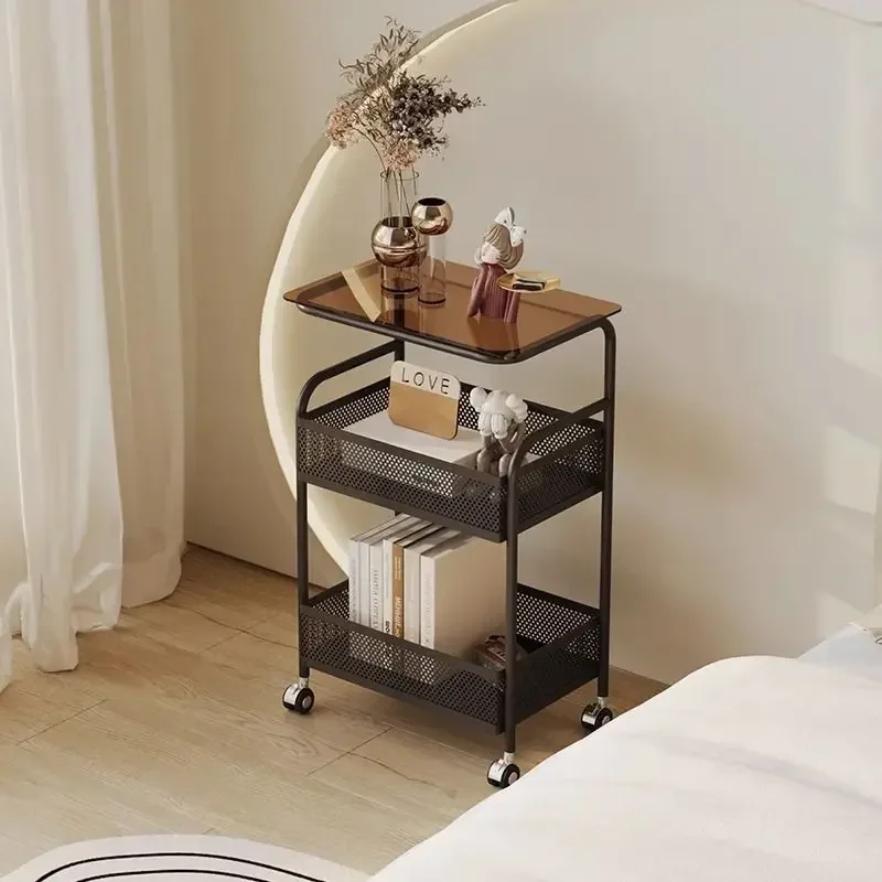 Simple modern wrought iron bedside table narrow side home bedroom shelf mini creative movable storage