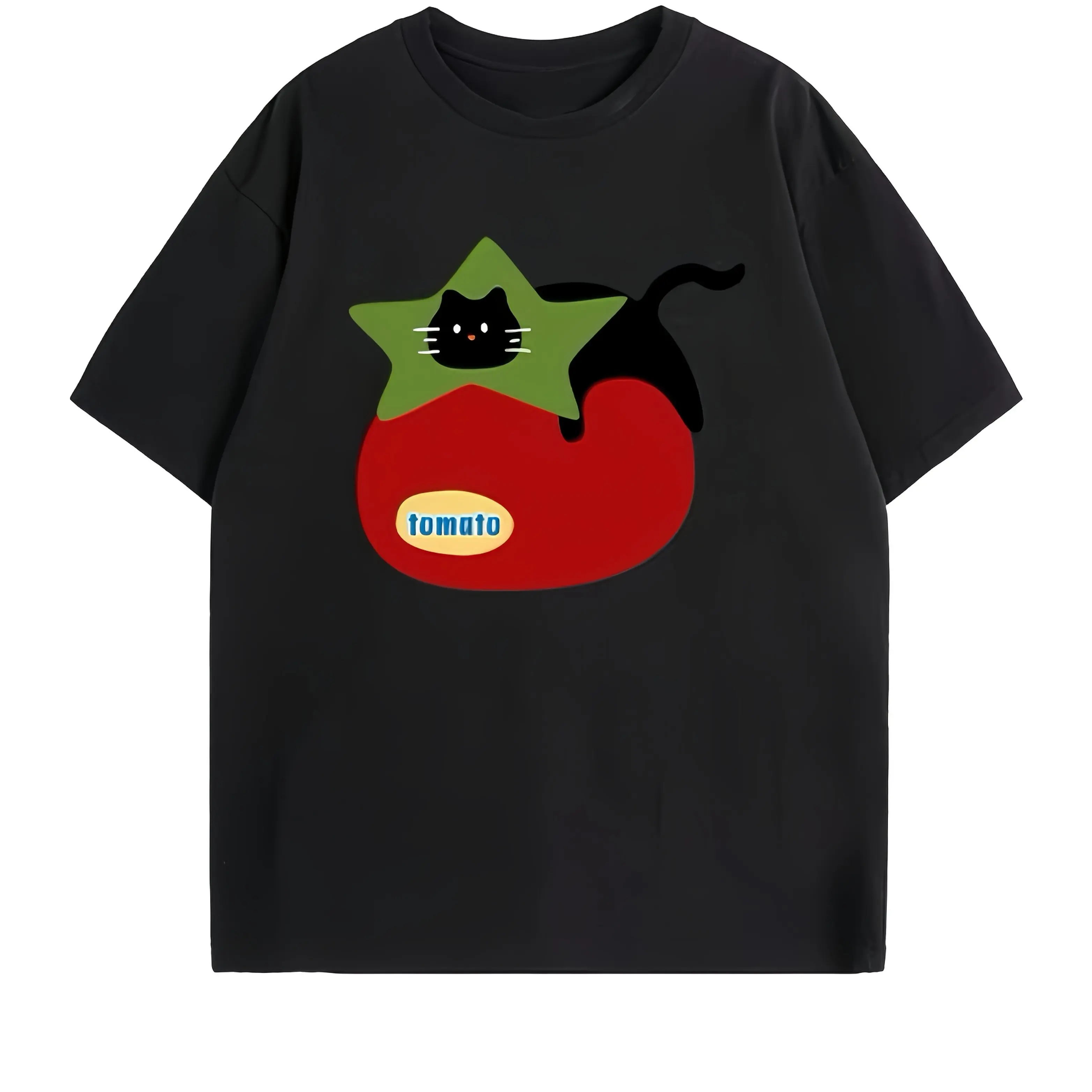 

Женская футболка больших размеров с забавным принтом помидоров и кошек из чистого хлопка, дышащая, модная и универсальная, унисекс, большого размера