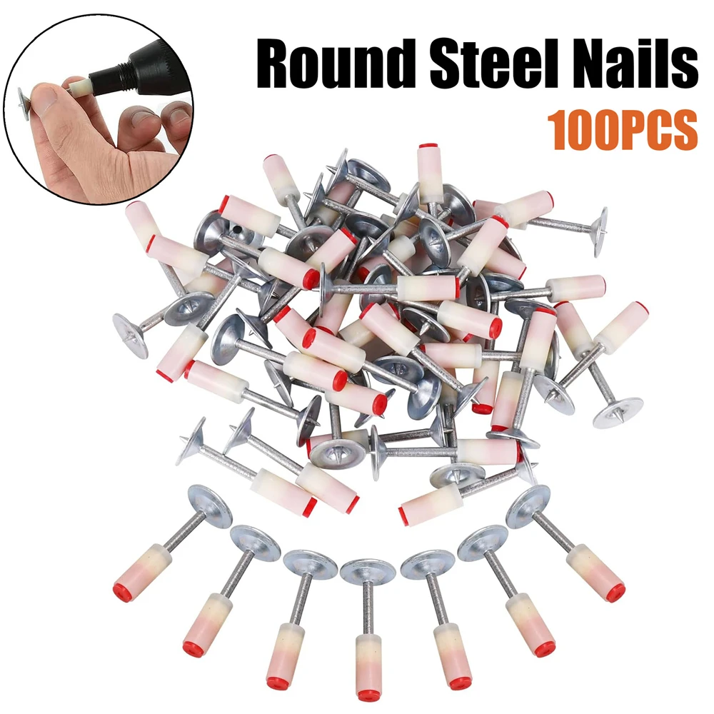 

100PC Steel Round Nails for Nail Wall Fastening Tool Slotting Device Wall Fastening Tool Duct Fixing Device Nail Gun Accessories