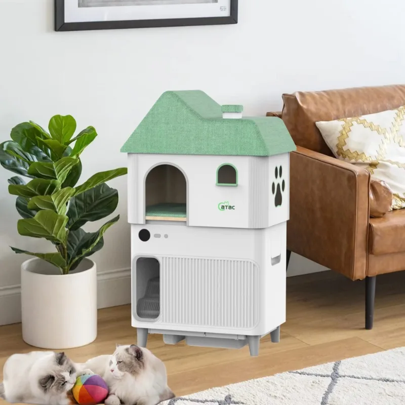 Caja de arena para gatos automatizada esterilizada de iones negativos de doble capa desmontable impermeable 2 en 1 con Wifi