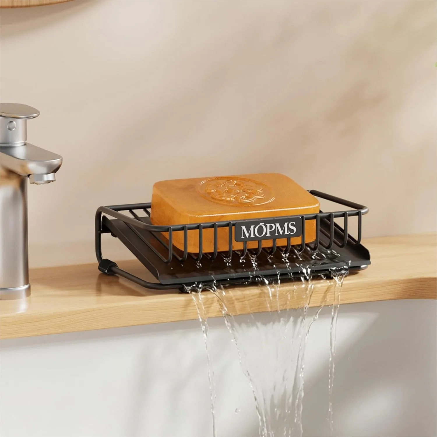 

Self Draining Soap Dish, Carbon Steel Bar Soap Holder for Shower with Waterfall Design, Soap Saver for Bathroom Sink and