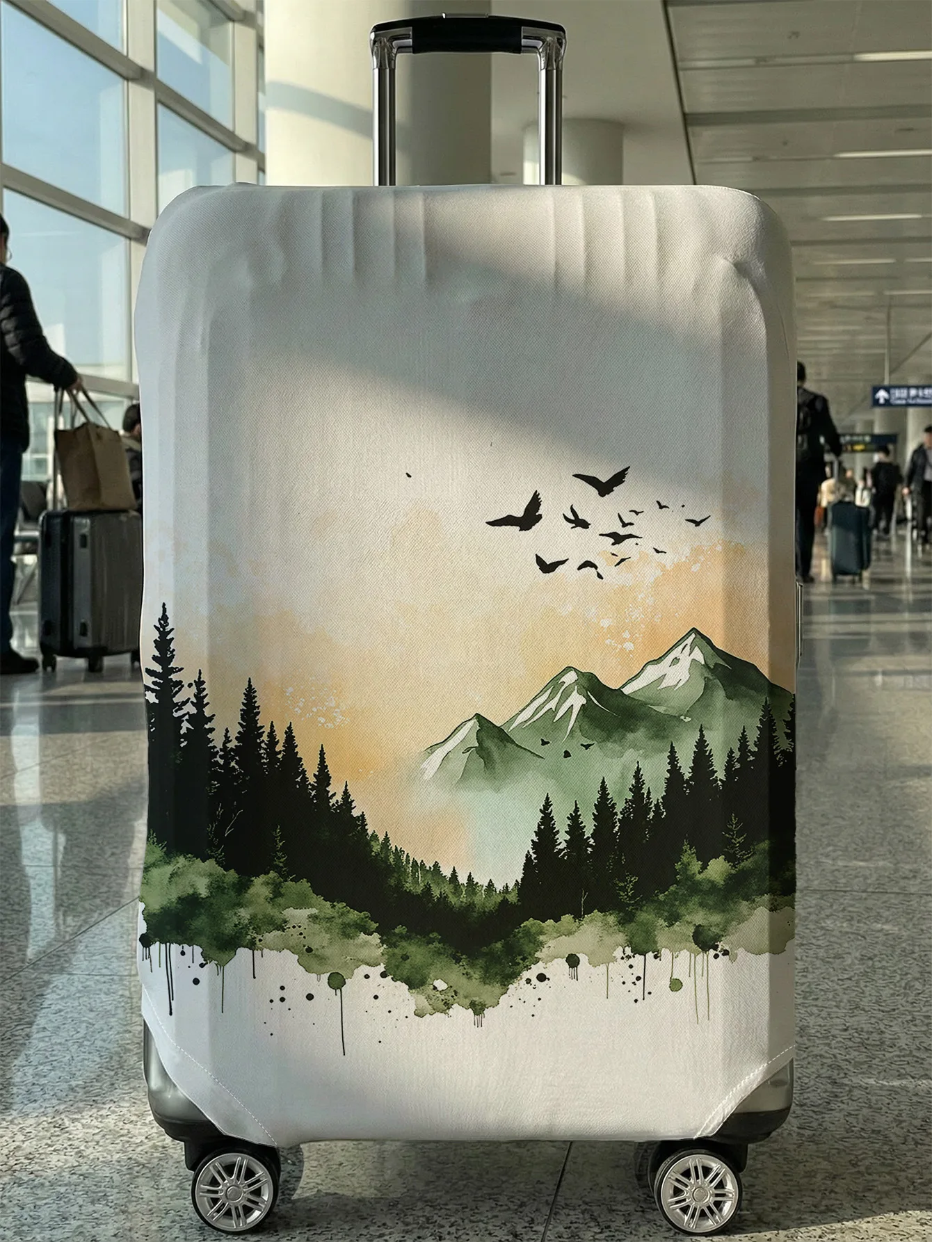 

Чехол для багажа с акварельным принтом леса и гор, подходит для чемоданов 18-32 дюймов, чехол на ручку чемодана, дорожный аксессуар