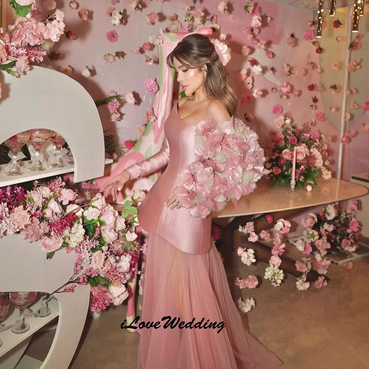 

One Shoulder Pink Evening Prom Dress 2025 Satin A-Line Wedding Party Dress For Women Tulle Floor Length Formal Gowns Customized