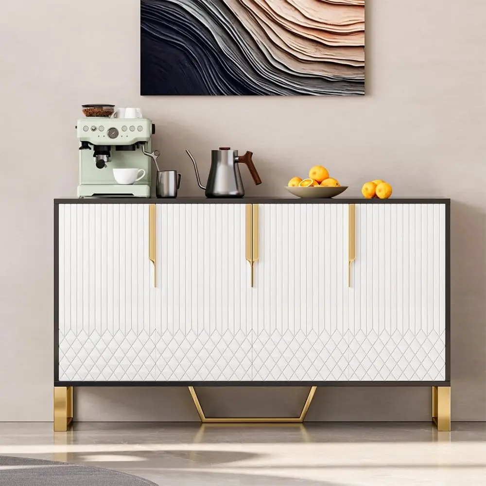 

59 Modern Sideboard with 4 Adjustable Shelves, Stainless Steel Handles, for Kitchen, Dining, Living Room, and Entryway Storage