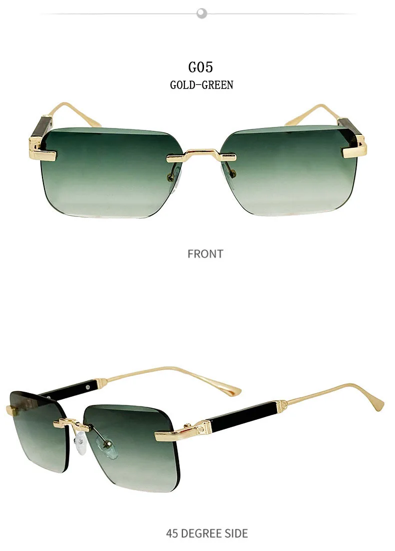 Neue 2024 Quadratische Sonnenbrille Frauen Trendy Vintage Designer Randlose Sonnenbrille Für Männer Urlaub Mode Gläser Lentes De Sol Mujer – Detail 16
