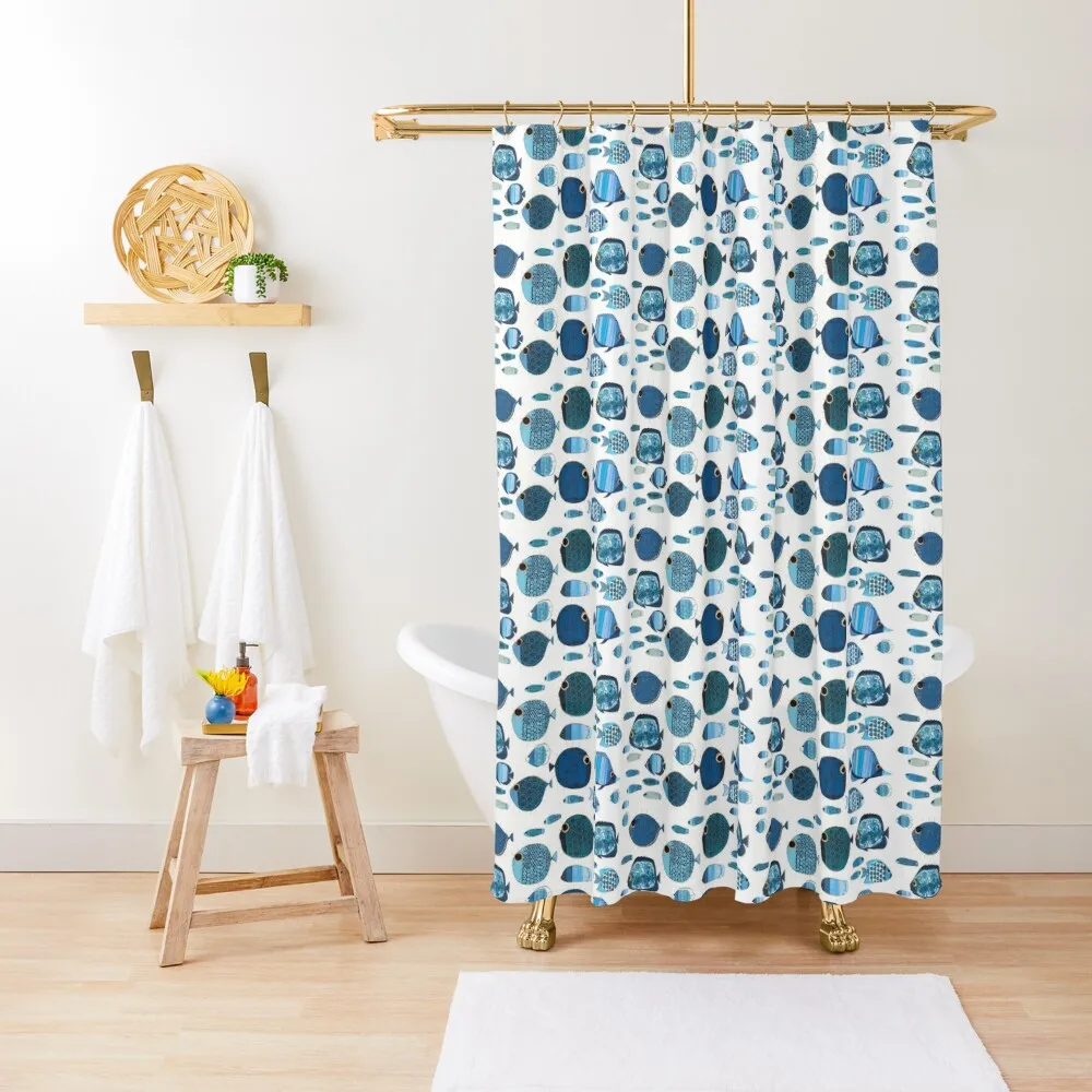 

Blue School of Fish Shower Curtain Cute Shower Curtain
