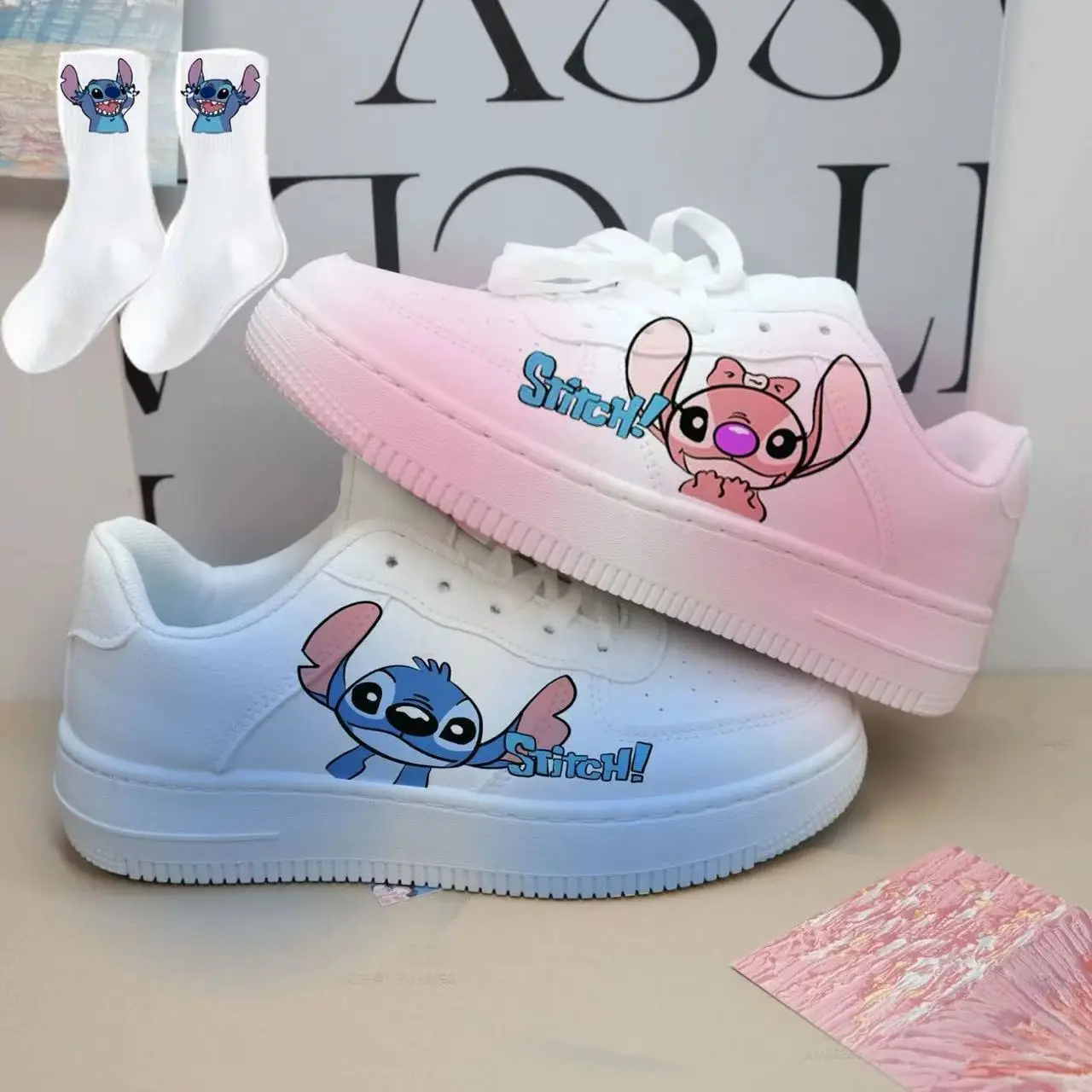 Stitch Angel casual couple shoes white women's shoes sports shoes 2025 New autumn and winter real pictures plus board shoes