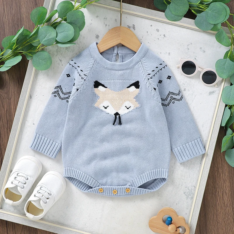 Baby Bodys Kleidung Nette Fuchs Gestrickte Neugeborenen Jungen Mädchen Onesie Outfits Herbst Winter Kleinkind Overalls 0-18m Overalls