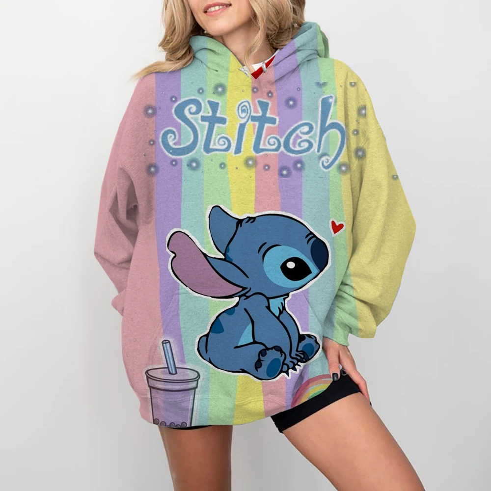 

2024 Disney Stitch Cartoon Printed Children's Clothing Pullover Hooded Sweatshirt Autumn New Long Sleeve Tops for Boys and Girls