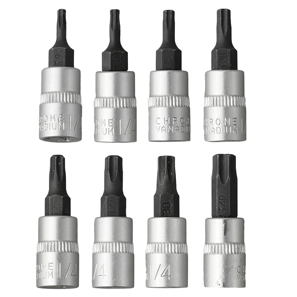 8pcs Torx Bit Sockets Set 1/4 Inch Driver Star Bit T8 -T40 Impact Driver Bits Sockets Sleeve Screwdriver Nut Driver Set