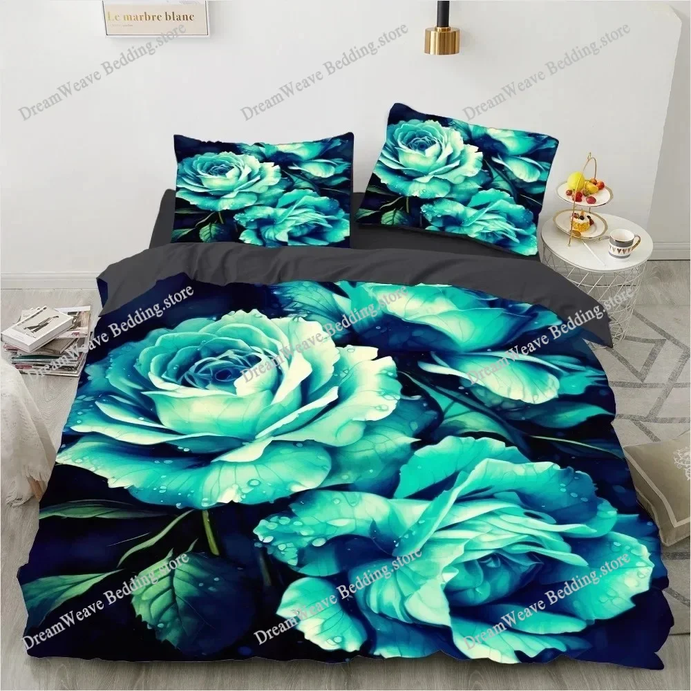 Red Rose Bedding Set 3D Floral Duvet Cover Set Flower Comforter Cover Queen King Size Bed Fashion Polyester Qulit Cover