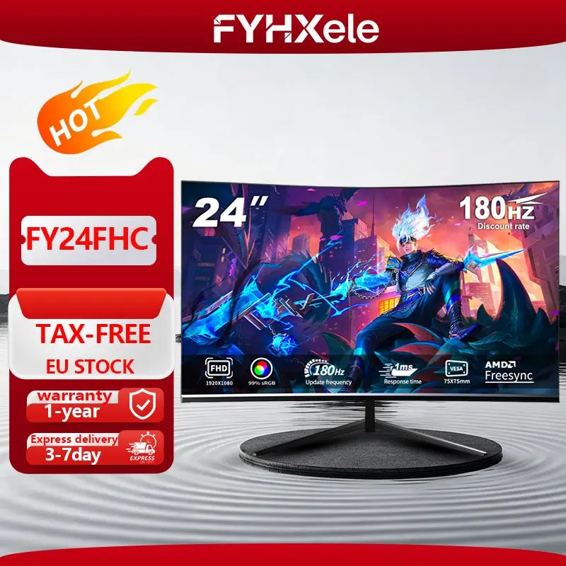 FYHXele Pantalla para juegos y oficina de 24 pulgadas, frecuencia de actualización de 180 Hz, velocidad de respuesta alta de 1 ms, compatible con resolución de 1920 * 1080, equipada con altavoces, interfaces HDMI y DP, relación de aspecto de pantalla 16:9, pantalla para computadora