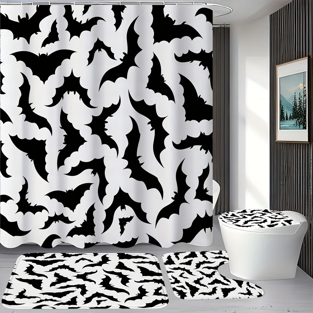 

Набор для ванной комнаты «Летучая мышь» на Хэллоуин — жуткая занавеска для душа, крышка для унитаза и коврики, подарок в готическом стиле, мягкие прочные материалы для ежедневного использования