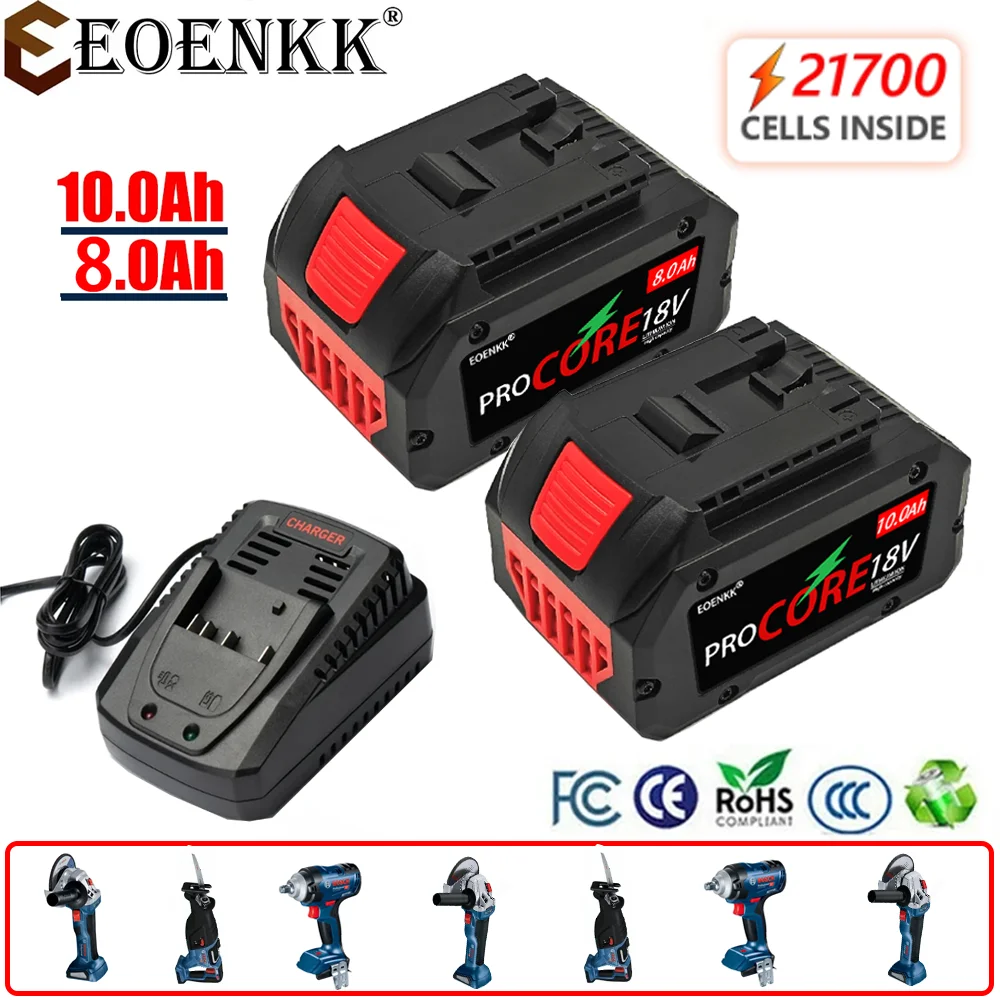 EOENKK New High capacity Pro Core 18V 10.0Ah Lithium-Ion Battery Pack GBA18V80 for Bosch 18 Volt MAX Cordless Power Tool Drills