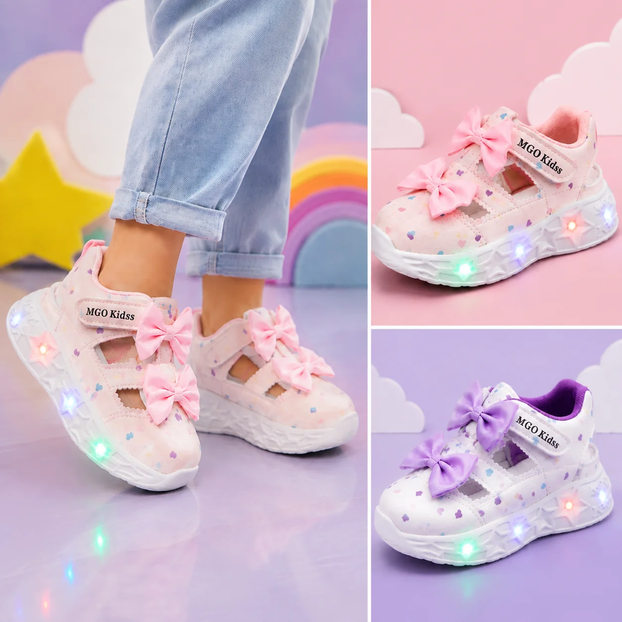 MGO KIDSS Spring and Summer New Children's Shoes Light Shoes LED Light Shoes Children's Fashion Princess Sandals Female Sweethea